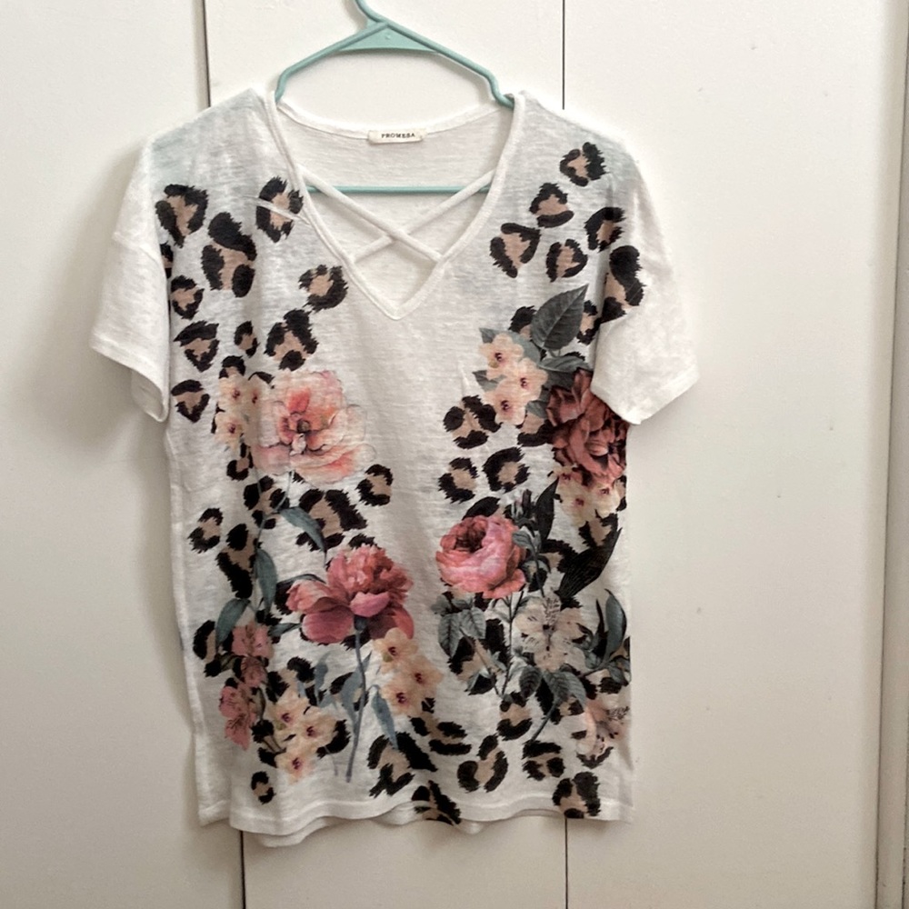 Whiskey Darling Boutique leopard floral criss cross blouse